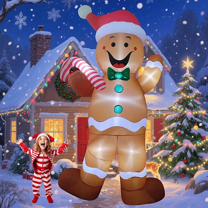 12ft Christmas Inflatable Decor Build-in LED Outdoor Decorations for Yard/Lawn/Garden (12ft Gingerbread Man)