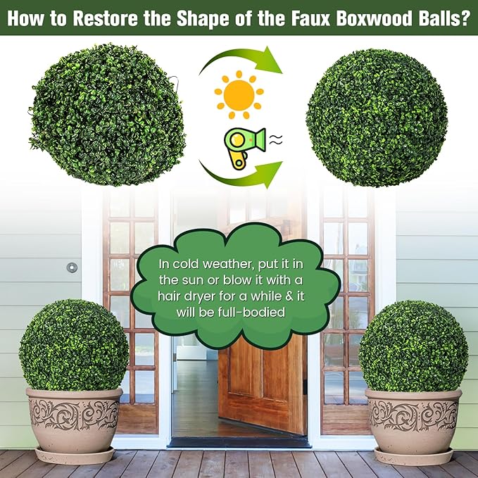 Goplus 2 PCS 19 Inch Artificial Plant Topiary Ball, Round Faux Boxwood Balls Outdoor, Garden Spheres Decorative for Front Door, Porch, Backyard, Balcony, Patio, Wedding and Home Décor