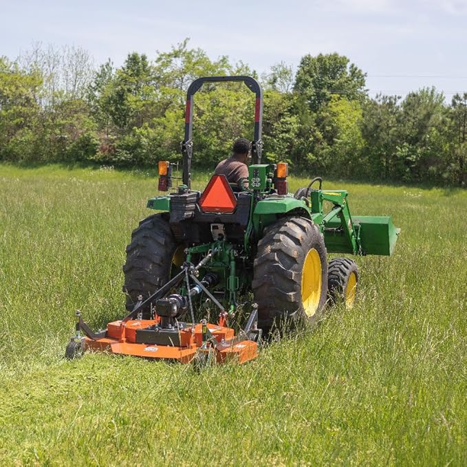 Titan Attachments 3 Point PTO Finish Mower, 60" Cutting Width, Cat 1 Hookup, Orange Finish, Rear Discharge, Pull Behind Mower for 25-40 HP Tractors, Low-Noise Cast Iron Gearbox