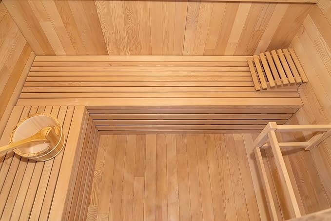 Square Outdoor Sauna, Canadian Hemlock Sauna 4 Person, 240V 6KW ETL Harvia Heater, Porch,Waterproof System, Large Glass Windows, Wood Tiles, Double Reinforcement-Fast Delivery(0-195 °F)