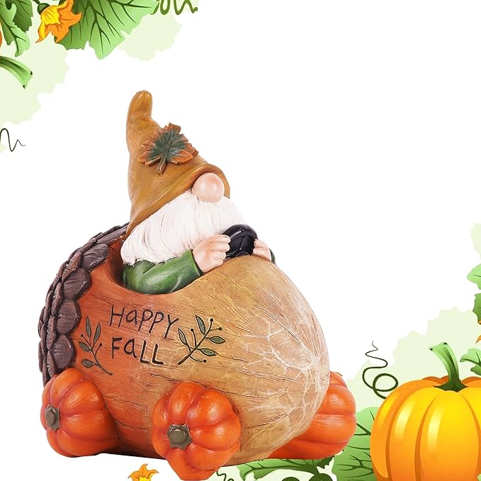 Topadorn Fall gnome with Pinecone Car and Resin Pumpkin Statue for Fall Harvest Party Ornaments Decor,Happy Fall