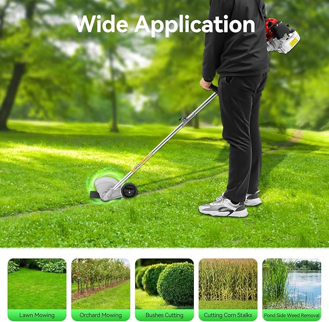 Gas Weed Eater, 43CC 2-Stroke Engine Weed Trimmer Brush Cutter Lawn Edge 8500RPM Air-Cooled Multi Functional Gas Powered String Trimmer for Agriculture Forestry & Landscaping