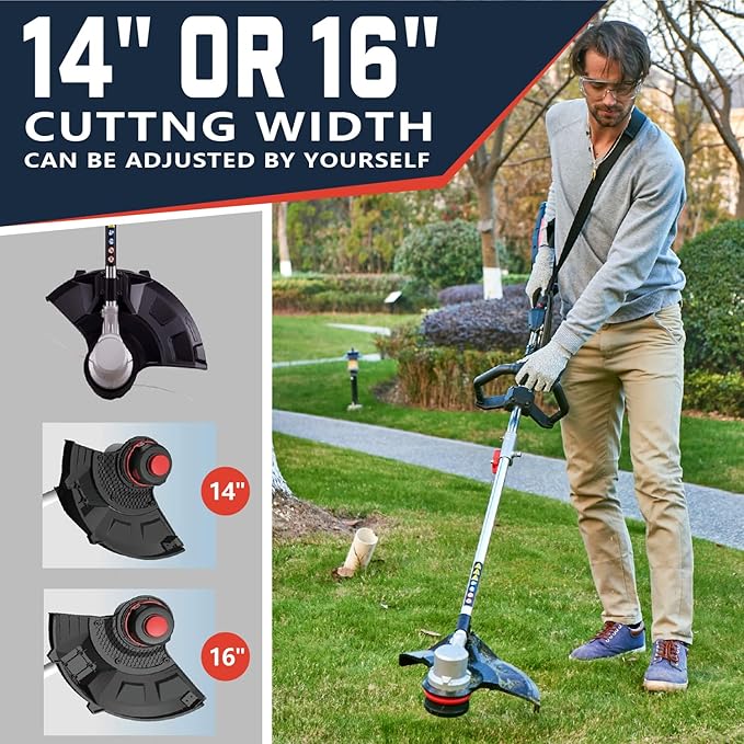 Worth Garden 84V Cordless String Trimmer with Brushless Motor, 14"/16" Cutting Width - Includes 2.5Ah Lithium Battery & Charger - Heavy Duty Electric Weed Wacker for Lawn, Garden, Yard