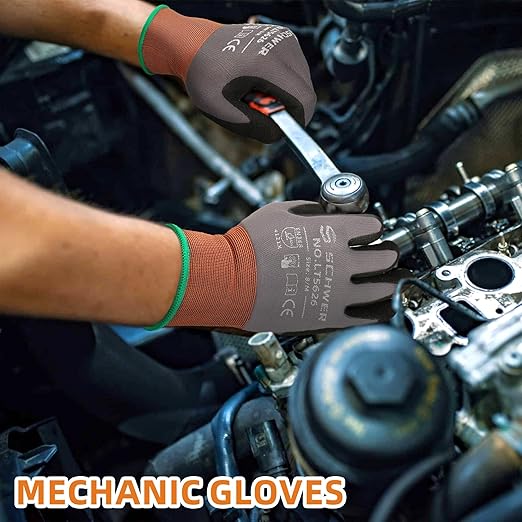 Schwer 6 Pairs Safety Work Gloves with Sandy Nitrile Coating LT5626, Max Abrasion Resistance Heavy Duty Gloves with Grip for Men and Women, Ideal for General Use, Mechanic, Construction, Gardening, XL