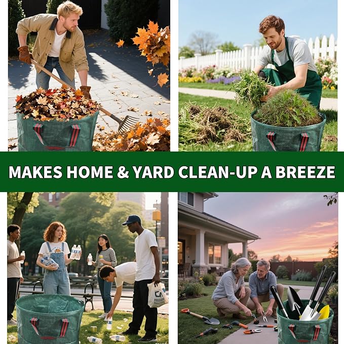 Yard Waste Bags 2 Pack 16 Gallon/72 Gallon Reusable Heavy Duty Leaf & Lawn Bags with 2 Handles for Leaves Grass Garden Debris (2x16 Gallons)