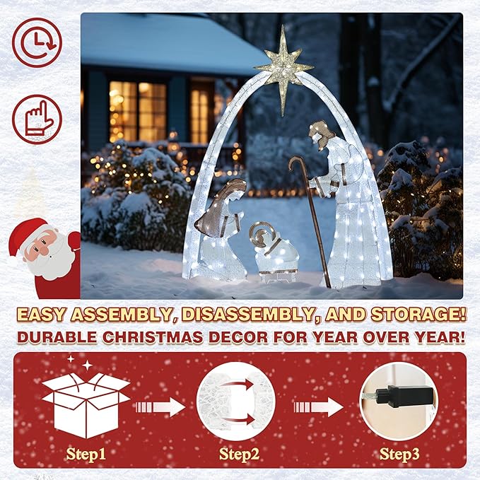 MUPATER Lighted Nativity Scene Outdoor Christmas Decoration, Christmas Holiday Yard Decor Nativity Set for Lawn, Yard Home Party with Lights, White