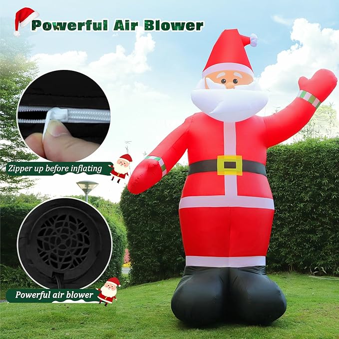 10 FT Christmas Inflatable Santa Claus Outdoor Decoration, Huge Xmas Classic Santa Blow up Santa with Built-in LED Light, Giant Holiday Party Decor for Yard Garden Hall Plaza Mall, Instant Inflate
