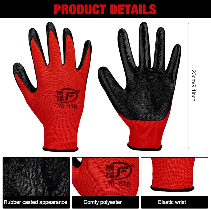 Gardening Gloves for Men Women Breathable Rubber Coated Working Gloves for Gardening, 9.1 Inch