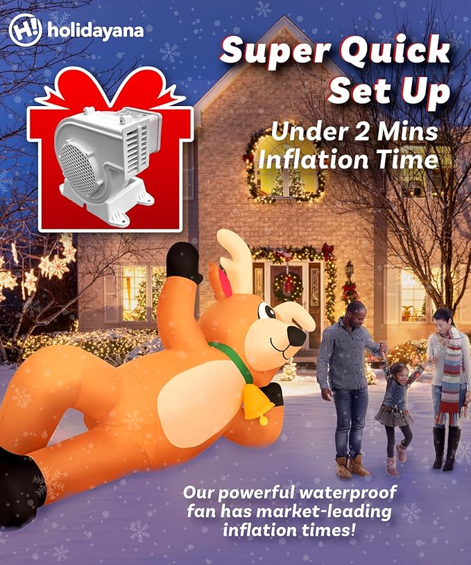 Holidayana Christmas Inflatables Large 10 ft Lounging Reindeer - Inflatable Outdoor Christmas Decorations Blow Up X-mas Decorations for Yard, Lawn & Garden Internal Lights & Built-in Fan