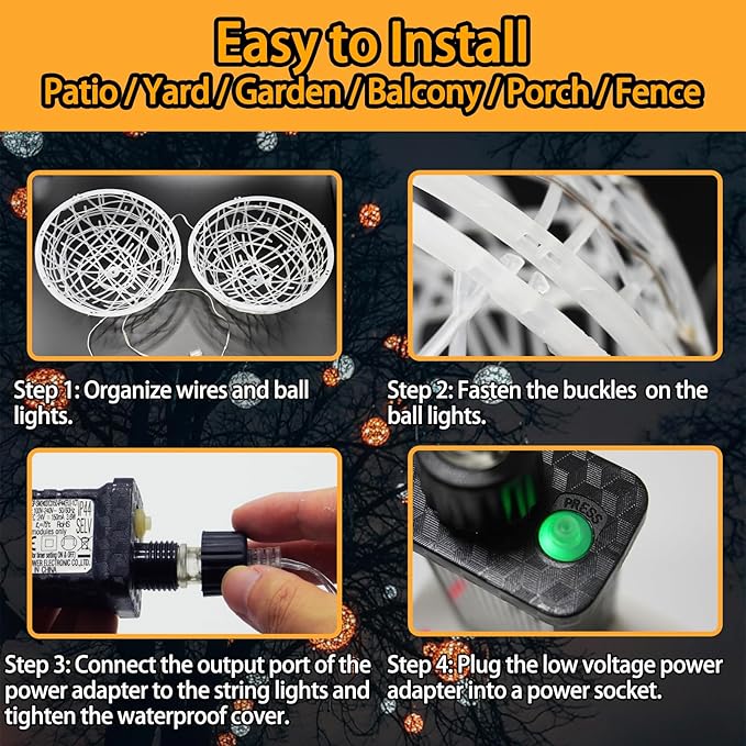 4 Pack 160Led Christmas Ball Lights for Tree Outdoor, 8 Modes 7.87in Globe String Lights Waterproof, Sphere Fairy Outside for Window House Garden Yard Porch Indoor Decorations, Warm White