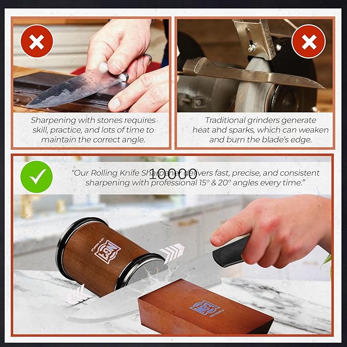 Knife Roller Sharpener Linen Kit with Diamond Discs, Multi Angle Magnetic Knife Sharpener Roller Tool for Kitchen and Pocket Knives Diamond&Ceramic Knife Sharpening System Set