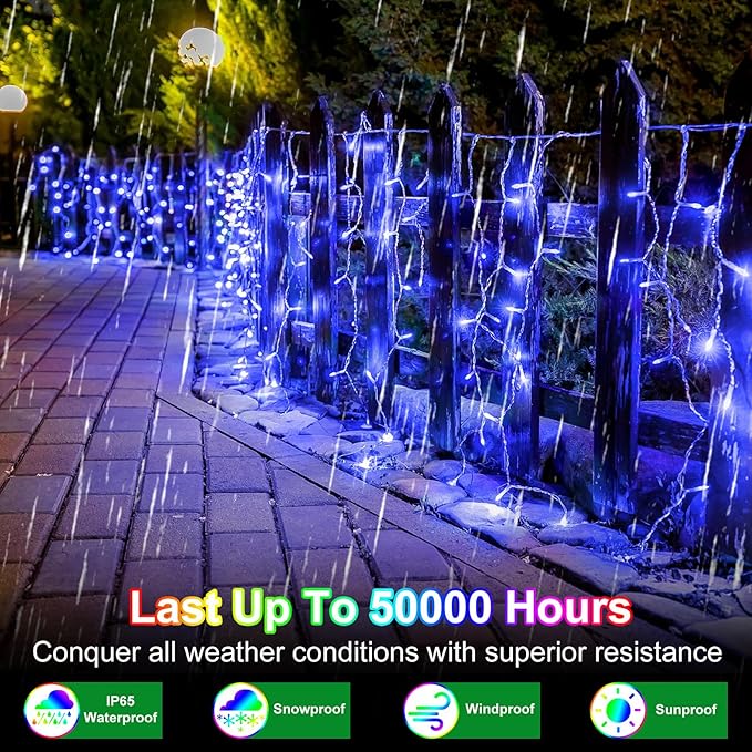 1620 LED Christma Lights with 360 Drops, 164ft Outdoor Hanging lights with 8 Modes & Timer Memory, Outsite Waterproof Curtain String Lights for Front House Fence Tree Holiday Decorations Blue