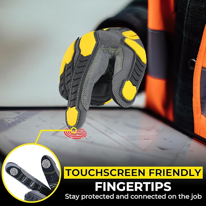 HANDLANDY Anti Vibration Gloves, SBR Padding, TPR Protector, Mechanic Work Gloves (Large, Black)