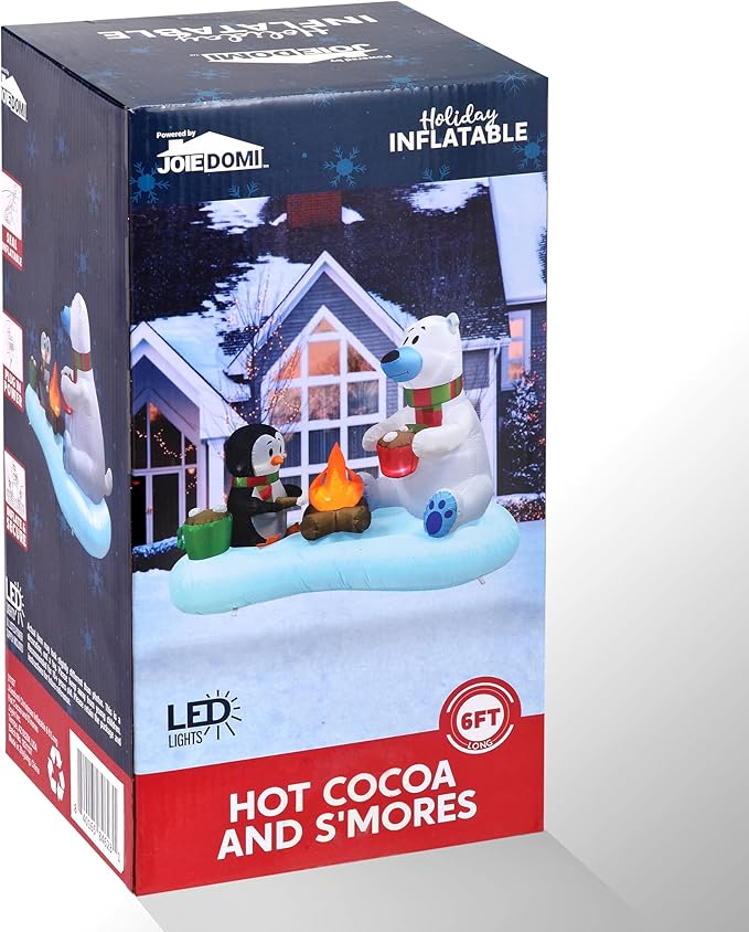 Joiedomi 6 FT Long Christmas Inflatable Polar Bear and Penguin with Campfire Decoration, Blow Up Yard Decoration Christmas Inflatable with Build-in LEDs Blow Up for Xmas Party, Lawn, Winter Décor