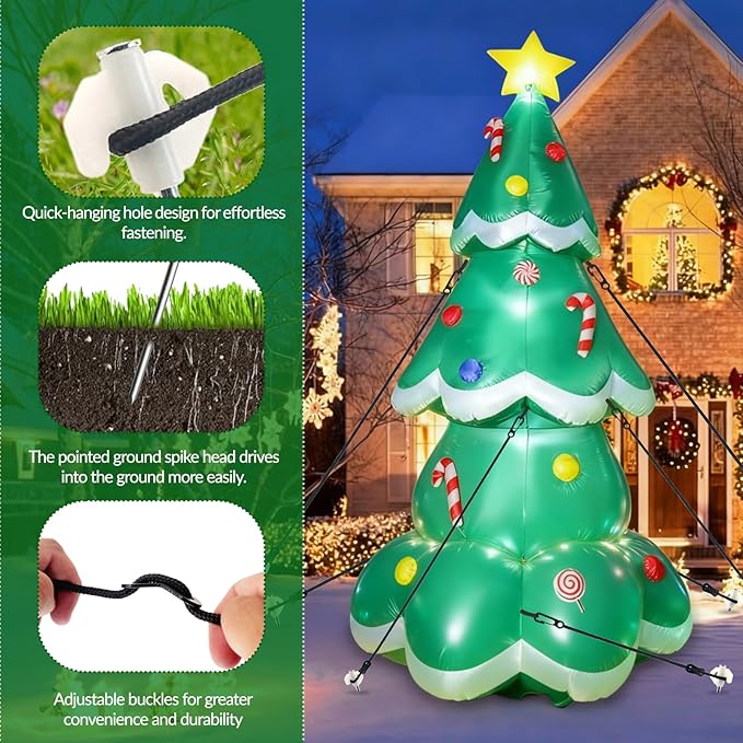 14 Pieces Halloween Metal Inflatable Stakes and Tethers Set, Heavy Duty Inflatable Stakes, Yard Ground Lawn Ground Stake for Halloween Christmas Yard Inflatables