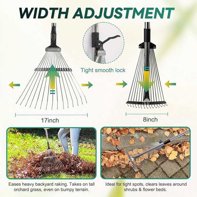 Yard Waste Bags, Leaf Dustpan, Leaves Collector, Yard Dustpan Type Garden Bag for Collecting Leaves, Garden Waste Container, with Adjustable Metal Leaf Rake Long Handle and Gloves
