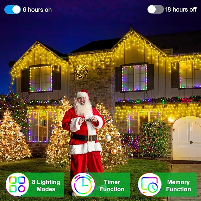 1620 LED Christma Lights with 360 Drops, 164ft Outdoor Hanging lights with 8 Modes & Timer Memory, Outsite Waterproof Curtain String Lights for Front House Fence Tree Holiday Decorations (Warm White)