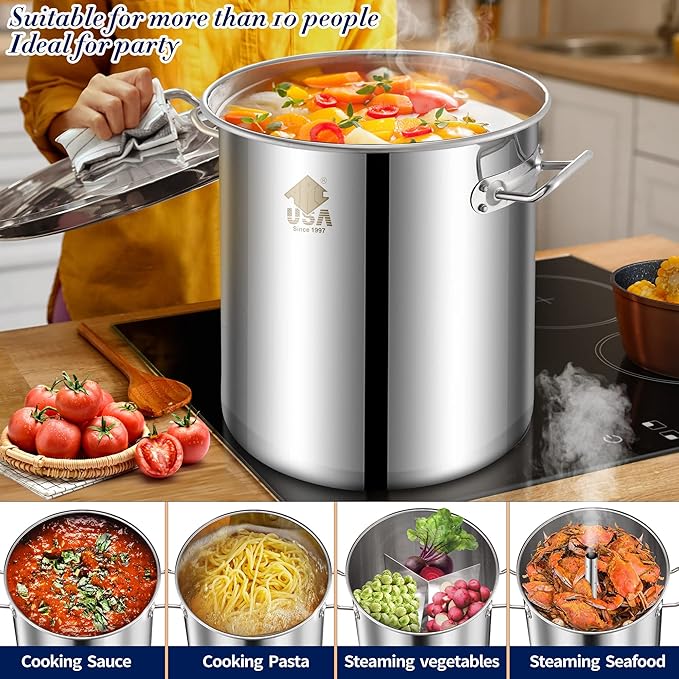 ARC 40QT Stainless Steel Stockpot With 200,000BTU Propane Burner, Seafood Boil Pot and Burner with Basket and Steamer Rack, Cookware for Crawfish Crab Shrimp Lobster Boil, Turkey Fryer, Tamale Steamer