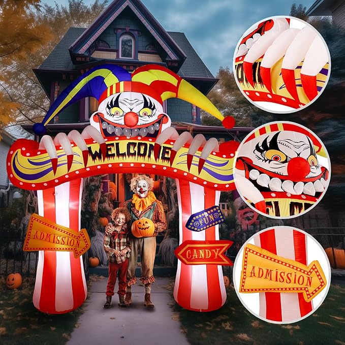 WBHome 10 Ft Halloween Inflatable Clowns Arched Door Outdoor Decorations, Day of The Dead Blow Up Yard Decor with Built-in LED Light (Plug in) for Lawn Home Dia de Los Muertos Party Indoor Outdoor