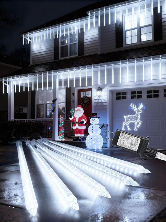 Flacchi Meteor Shower Icicle Lights - 5 Tubes 20" Each 270 LED Cascading Raindrop Lights, Timer Outdoor Waterproof Christmas Decorations for Holiday Party(Cool White)