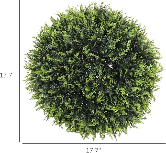 HOMCOM Topiary Balls Set of 2 17.7 Inch Artificial Plant, UV-Protected Anti-Fading Faux Decorative Cedar Balls, Fake Plants for Home Indoor Outdoor Decor, Green