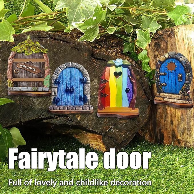 Enchanted Fairy Door for Tree Trunks - Weather-Resistant Miniature Garden Decor, 6-Piece Whimsical Outdoor Accessory Kit for Kids & Fantasy Enthusiasts (Fairy Tale Style-2)