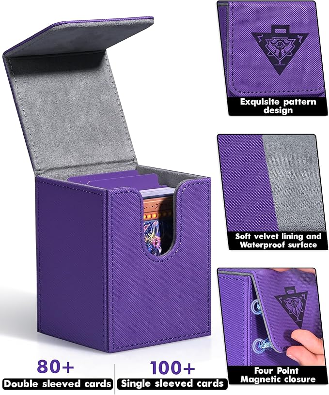 ZLCA Card Deck Box for MTG Yugioh TCG, Card Storage Box with Dividers Holds 100+ Sleeved Cards, Premium Card Deck Case Compatible with CCG Trading Cards (Purple,Puzzle)
