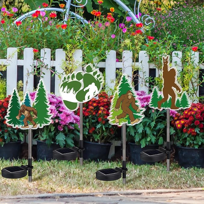 Retisee 4 Pack Bigfoot Outdoor Sign Solar Lights with Stakes Yard Decorations Waterproof Big Foot Lights for Garden Lawn Patio Porch Pathway Decor