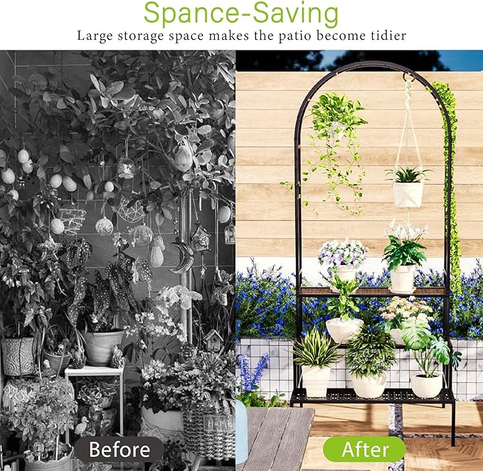 Garden 4 you 3 Tier Metal Plant Stand Garden Arch Arbor Trellis for Outdoor Display Shelf Flower Pot Holder Storage Organizer Rack for Indoor Home,Patio Balcony Yard(Black, Arch)…