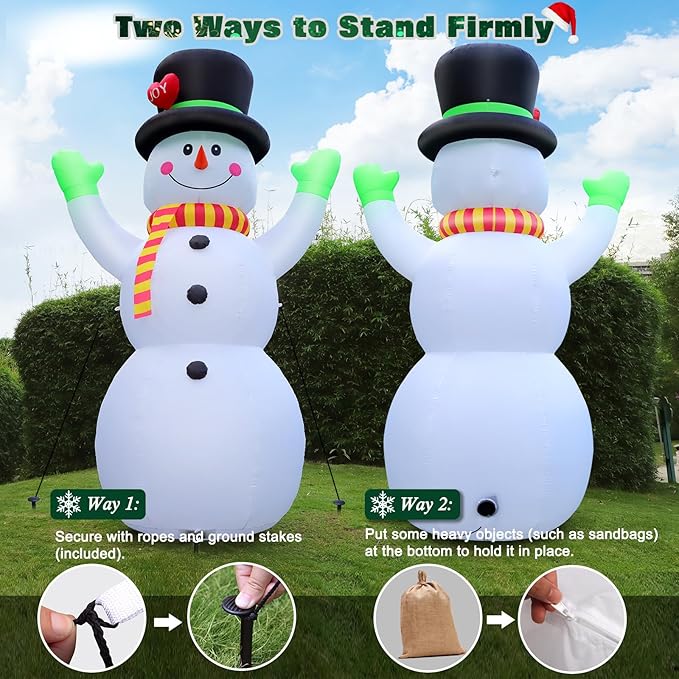 10FT Christmas Inflatables Snowman Wear Magic Hat, Blow Up Outdoor Decorations, Giant Snow Man Built-in Bright LED Light, Xmas Yard Decor for Festive Holiday Garden Patio Lawn Display Mall Hall Party