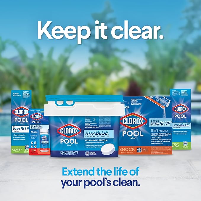 Clorox® Pool&Spa™ XtraBlue 3” Swimming Pool Chlorinating Tablets, Kills Bacteria & Stops Algae (25 LB)