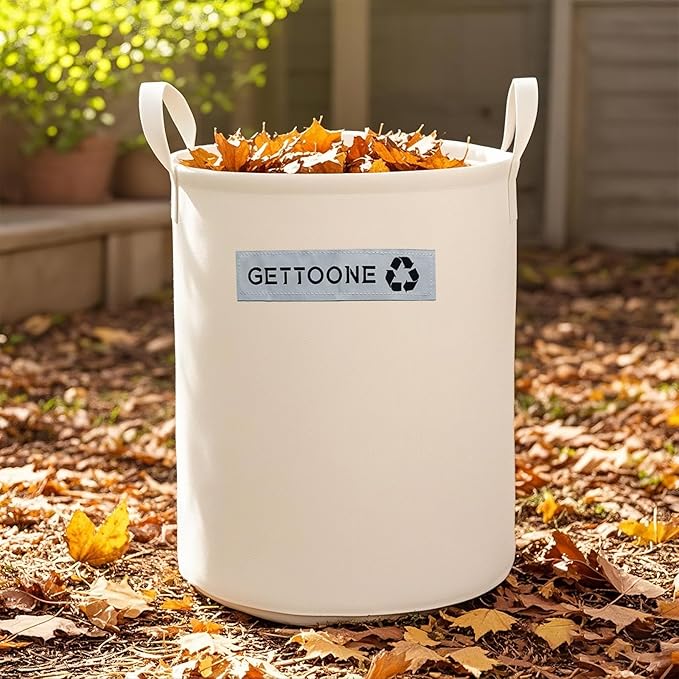 Lawn Bags for Yard Waste | Heavy-Duty Collapsible Leaf Bag, 20 Gallon Reusable Garden Clippings Container & Outdoor Trash Can with 2 Carry Handles (Middle)