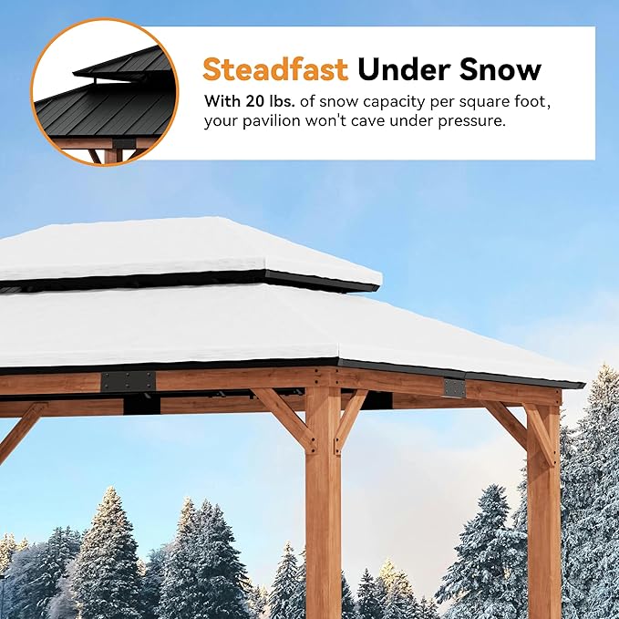 Modern Shade Rosewood Wood Gazebo 12' x 16', Cedar Framed Grill Gazebo with Double Galvanized Steel Roof, Mosquito Netting and Curtains, Permanent Hardtop with Sturdy Hooks for Garden, Backyard, Patio