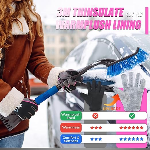 HANDLANDY Waterproof Insulated Work Gloves, 3M Thinsulate Thermal Winter Gloves for Men Women Touch Screen, Warm Ski Snowboard Cold Weather Gloves (Medium, Pink)