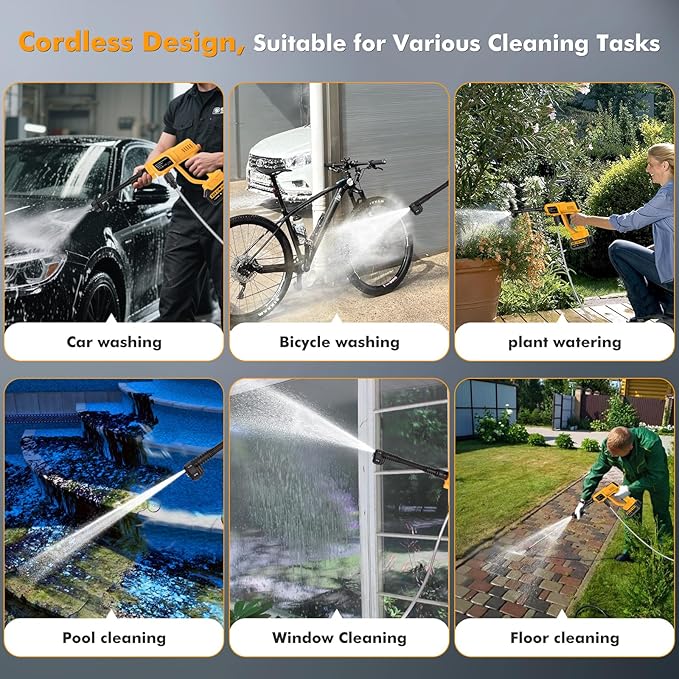 Cordless Pressure Washer Gun, Battery Pressure Washer 120Bar/1700 PSI Cordless Pressure Portable Washer, with 3.0Ah Battery&Charger & 6-in-1 Nozzle, Cordless Washer Gun for Cars/Floors/Gardens