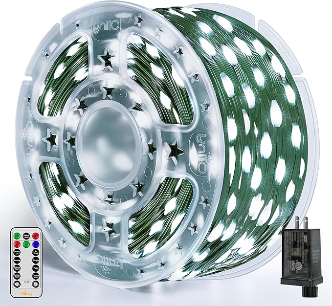 Ollny Christmas Lights 800 LED 262 FT Plug in, IP67 Waterproof Green Wire Outdoor Christmas Lights with Remote, 8 Modes and Timer Christmas Tree Light for House Indoor Xmas Decorations (Cool White)