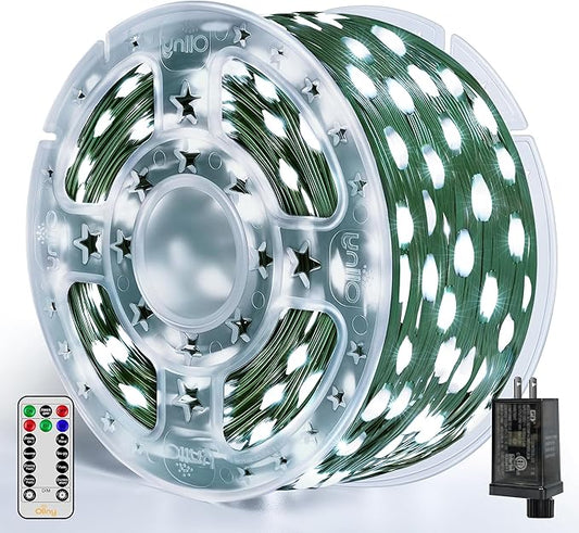 Ollny Christmas Lights 800 LED 262 FT Plug in, IP67 Waterproof Green Wire Outdoor Christmas Lights with Remote, 8 Modes and Timer Christmas Tree Light for House Indoor Xmas Decorations (Cool White)