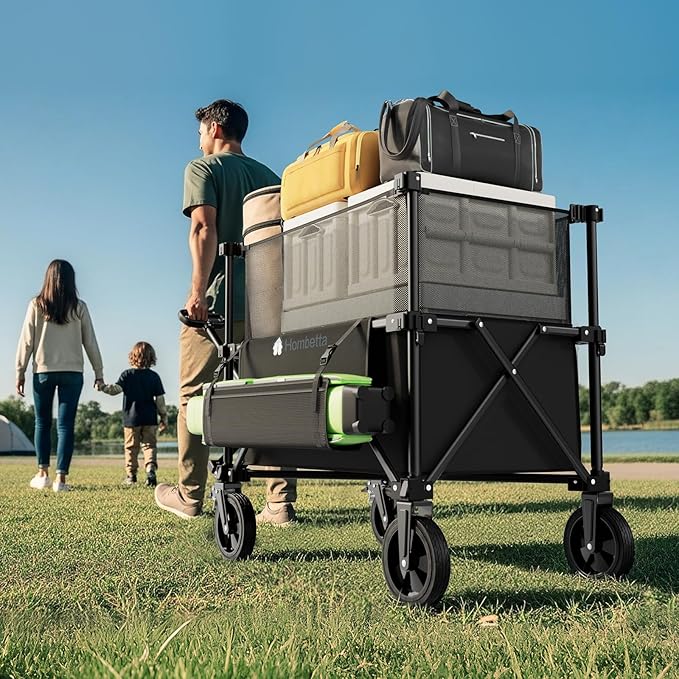 Adjustable Folding Wagon Cart, 150L–300L Expandable Capacity, 450LBS Heavy Duty Collapsible Utility Wagon with All-Terrain Wheels & Brake, Ideal for Beach, Camping, Garden & Outdoor Gear