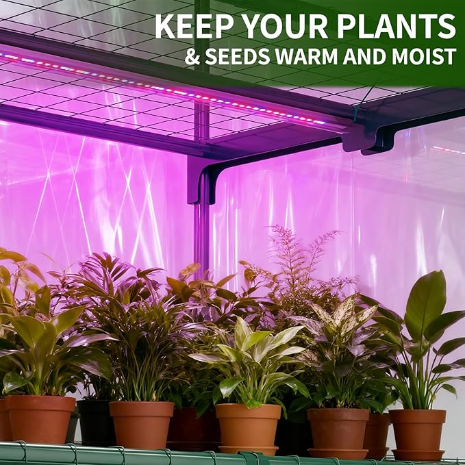 Indoor Greenhouse with Grow Light, 5-Tier 35.4"x19"x74.8" Mini Greenhouse with Roll-Up Zippered PVC Cover for Seed Starting Trays, Dimmable Grow Light Shelf for Indoor Plants with Timer