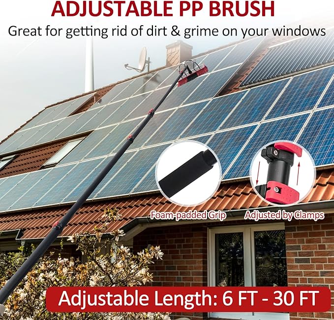 Water Fed Pole Kit,30ft Length Window Cleaning Poles,Water Fed Brush,Aluminum Outdoor Window Cleaner,Extendable Telescopic Pole Water Fed Brush Spray Washer for Window Glass/Solar Panel