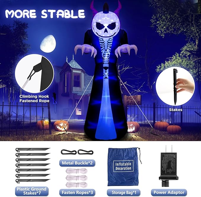 Elegear 10FT Halloween Inflatable Blow Up with Motion-Activated Screaming, 8-Mode Color Changing Light, Giant Grim Reaper Ghost Inflatables Outdoor Decorations for Yard Lawn Garden Porch Party