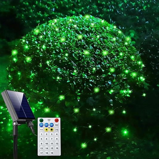 Solar Net Lights Outdoor Mesh Lights Christmas Decorations, 200LED String Tree Wrap Waterproof 19 Modes for Bushes, Fence,Garden, Shrubs,Trunk, Halloween,Xmas Decor (Green, 9.8ft x 6.6ft)