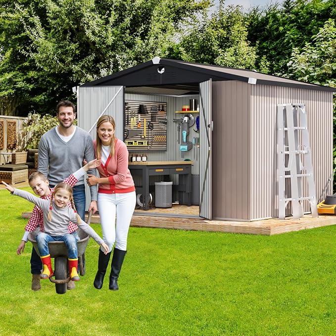 10x8 FT Outdoor Storage Shed,Metal Tool Sheds,Waterproof Outside Storage Shed,Large Storage Building with Lockable Door