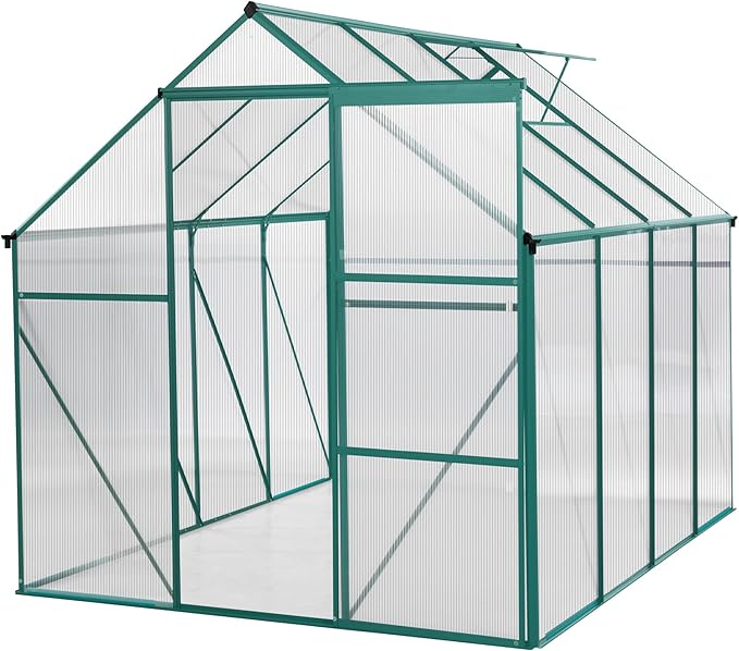Favfurish 6x8FT Polycarbonate Walk-in Greenhouses, Heavy Duty Hobby Green House, Storage Shed with Sliding Doors & Adjustable Roof Vent, Aluminum Sunroom Hot House for Outdoor Garden Backyard