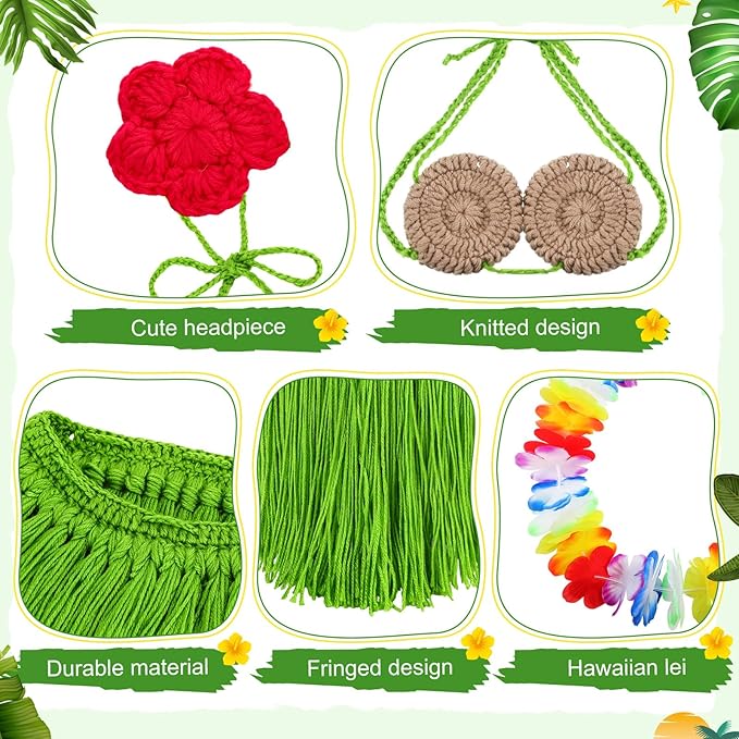 3 Pcs Summer Bikini Goose Outfit for 23'' Plastic or Cement Porch Goose Hawaiian Knitted Bikini Lawn Clothes Tropical Costume for Summer Hula Party Patio Yard Lawn