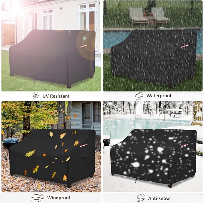 okcool Heavy Duty Patio Sofa Cover, 100% Waterproof 2-Seater Outdoor Sofa Cover Fits up to 58W x 32.5D x 31H Inches, Lawn Patio Furniture Covers,Black