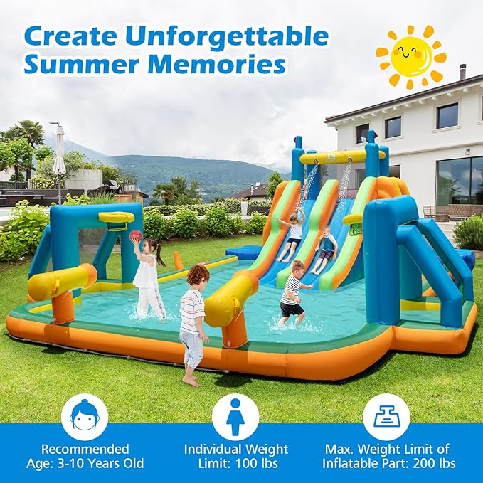 BOUNTECH Inflatable Water Slide, 19x17FT Kids Mega Waterslide Park w/Dual Slides for Racing Fun, 1100W Blower, Splash Pool, Blow up Water Slides for Big Kids and Adults Outdoor Backyard Party Gifts