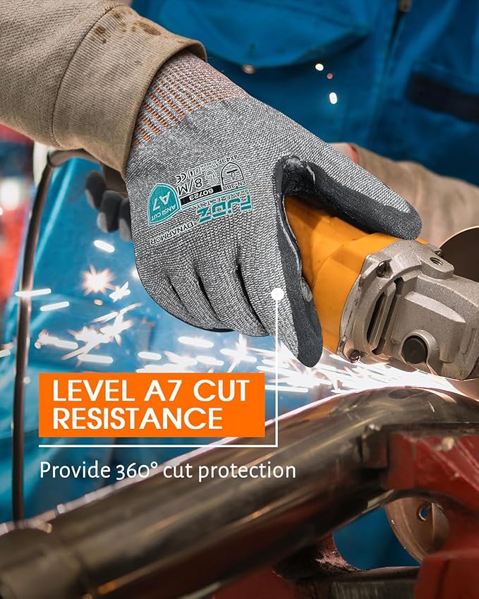 A7 Cut Resistant Work Gloves, 3 Pairs Nitrile Coated Cutting Glove for Woodworking,Construction,Fishing,Metalwork