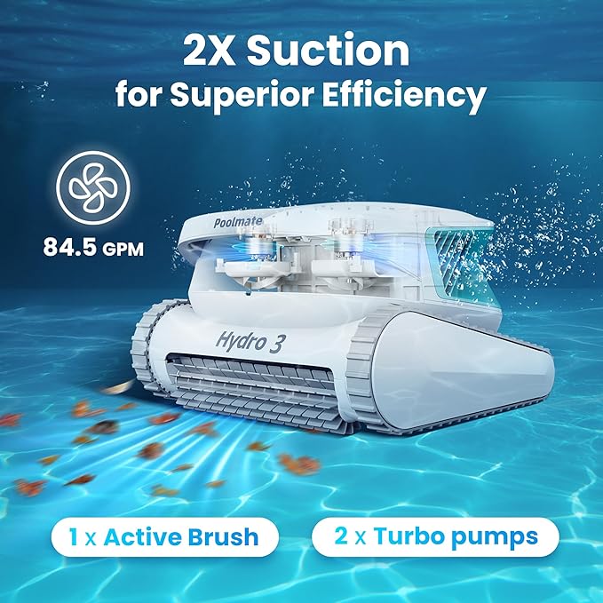 2025 Updated Hydro 3 Robotic Pool Cleaner for Inground/Above Ground Pools, 150W Cordless Pool Vacuum, Max 200min Runtime, 4.1L Filter Basket, Auto Waterline/Wall Cleaning, Max 1076 sq.ft Coverage