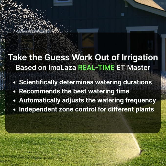 ImoLaza ET Master 4th Gen Smart Sprinkler Controller: Upgraded 4-Zone WiFi Irrigation Controller with Automated Watering, App Control, Smart Weather Skips and Fault Alerts